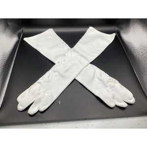 VTG Macys Assoc White Bridal/Evening Gloves- Pearl Buttons-17" L-‎ Small Repair